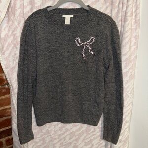 H&M Grey Sweater with Beaded Bow